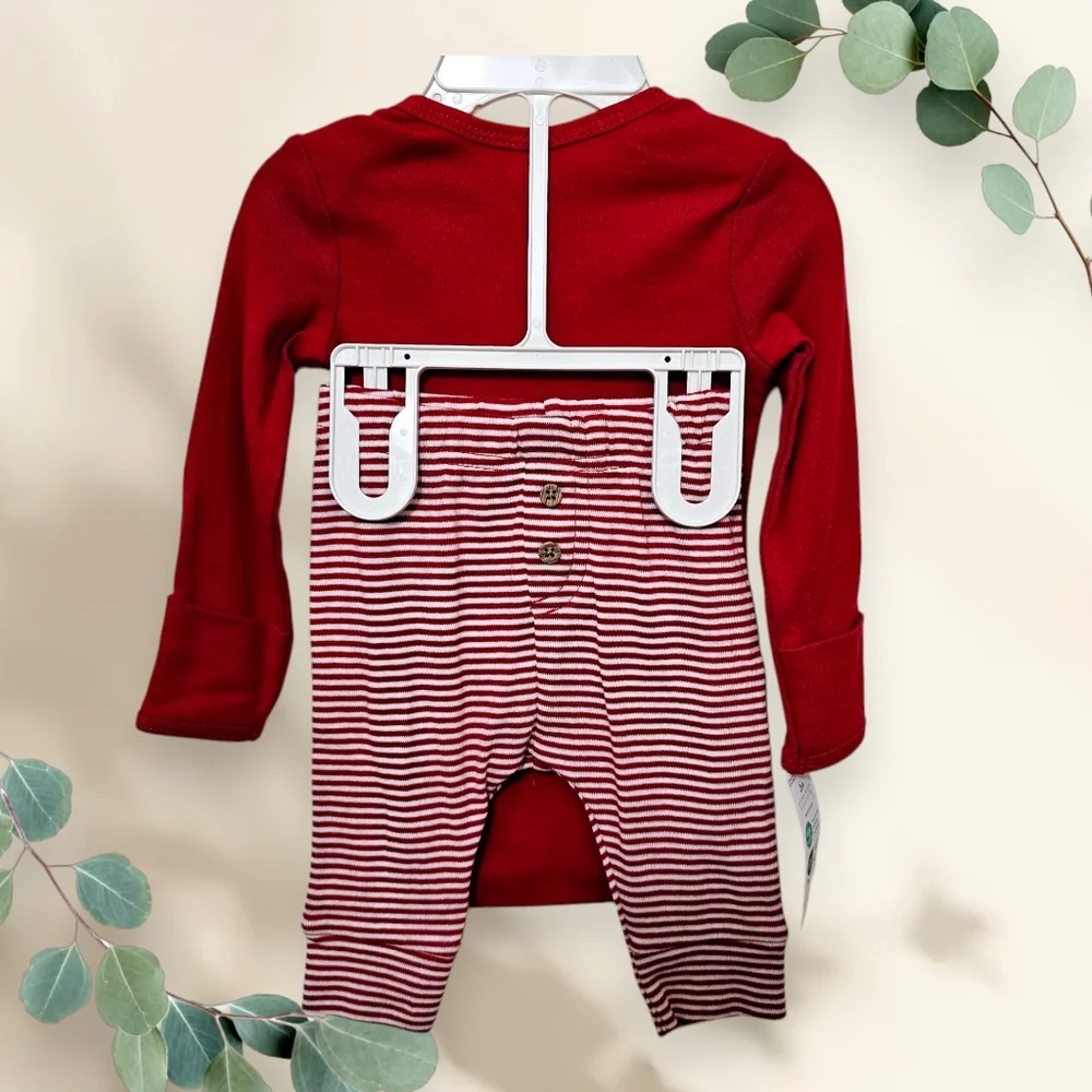 Matching Set Red Christmas‎ Baby Onesie and Pants Unisex Cotton 3  M